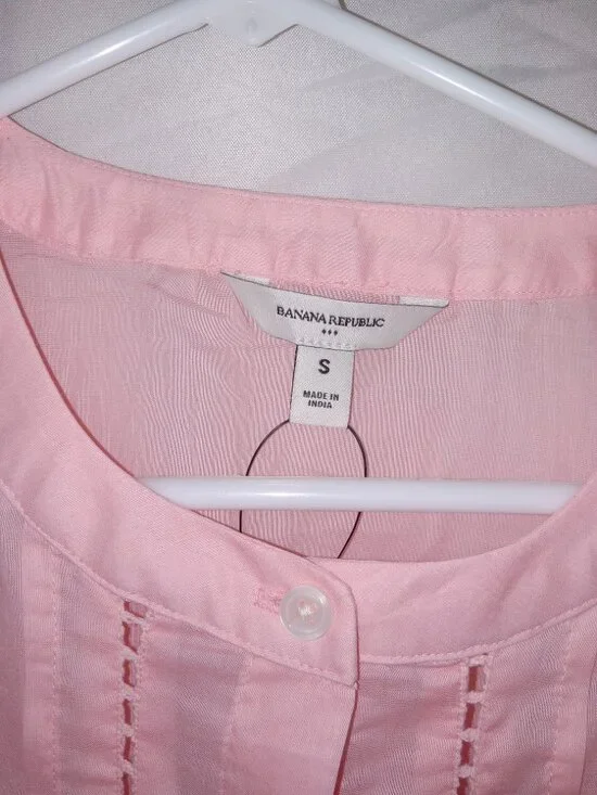 Banana Republic Voile Pleated Blouse Pink Pintuck Top S Coastal Preppy NEW - Picture 5 of 11